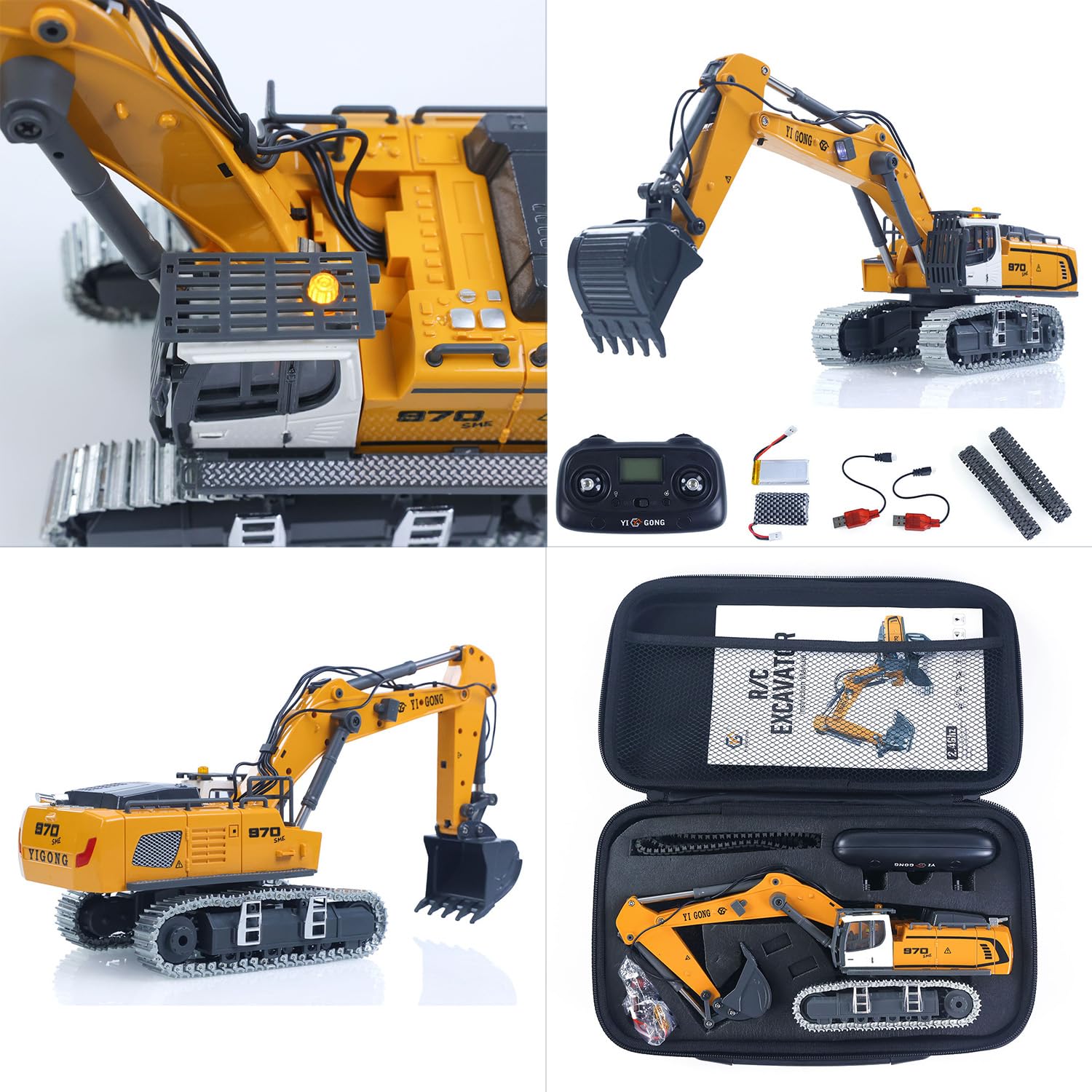 TOUCAN RC HOBBY YINGONG 1:50 RC Excavadora K970 Máquina de construcción Control Remoto Excavadora Eléctrica Pala Metal Cadenas Luz Sonido RTR Batería