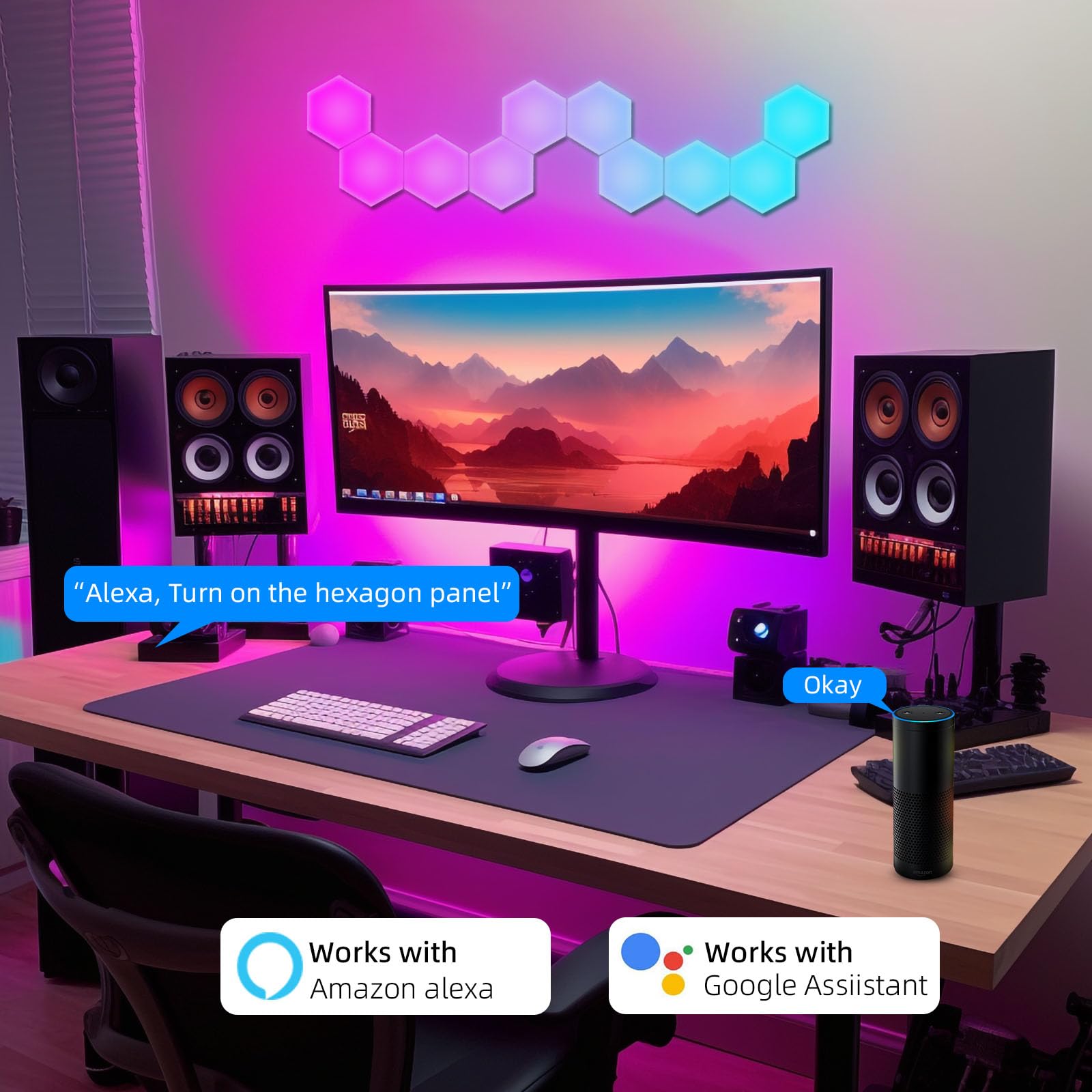Yeexppz Altıgen LED Panel, 6 Paket RGB-IC Akıllı Duvar Lambası