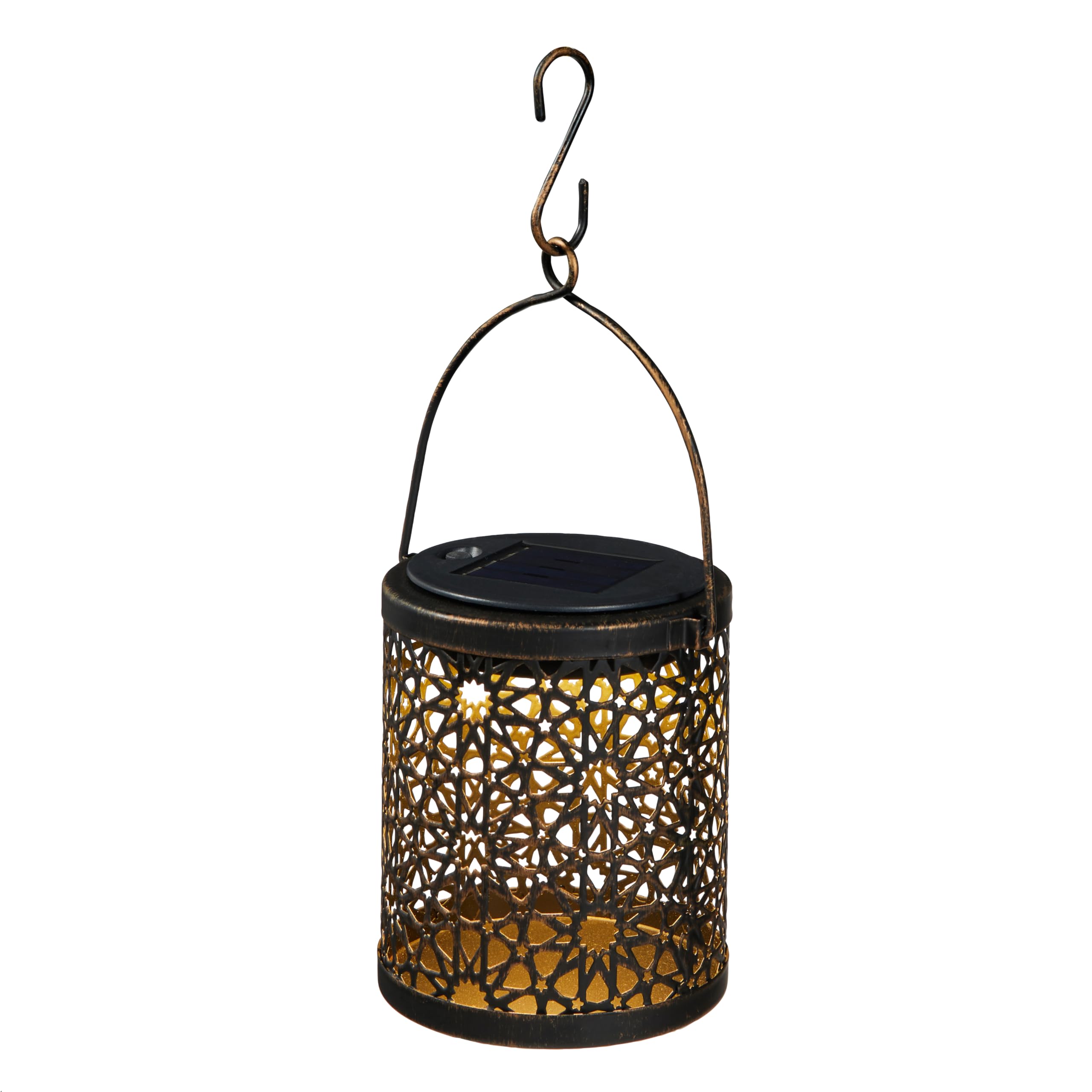 Lights4fun Lanterna Solare Floreale In Metallo Bronzo – Design Marocchino, LED Bianco Caldo Per Esterno