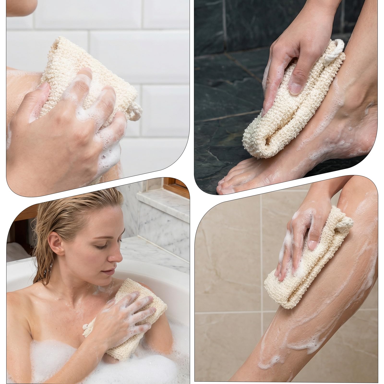 Kit exfoliant pour le dos avec gants de massage, double face avec poignées, pour douche, gant de toilette pour le dos, pour homme et femme, salle de bain, douche (beige) - 5