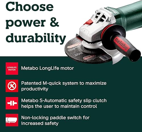 Miniatura 9 de Metabo Amoladora angular de 6 pulgadas, 10,000 RPM, 12 Amp, interruptor de paleta sin bloqueo, fabricado en Alemania, WP 13-150 Quick, 603633420,