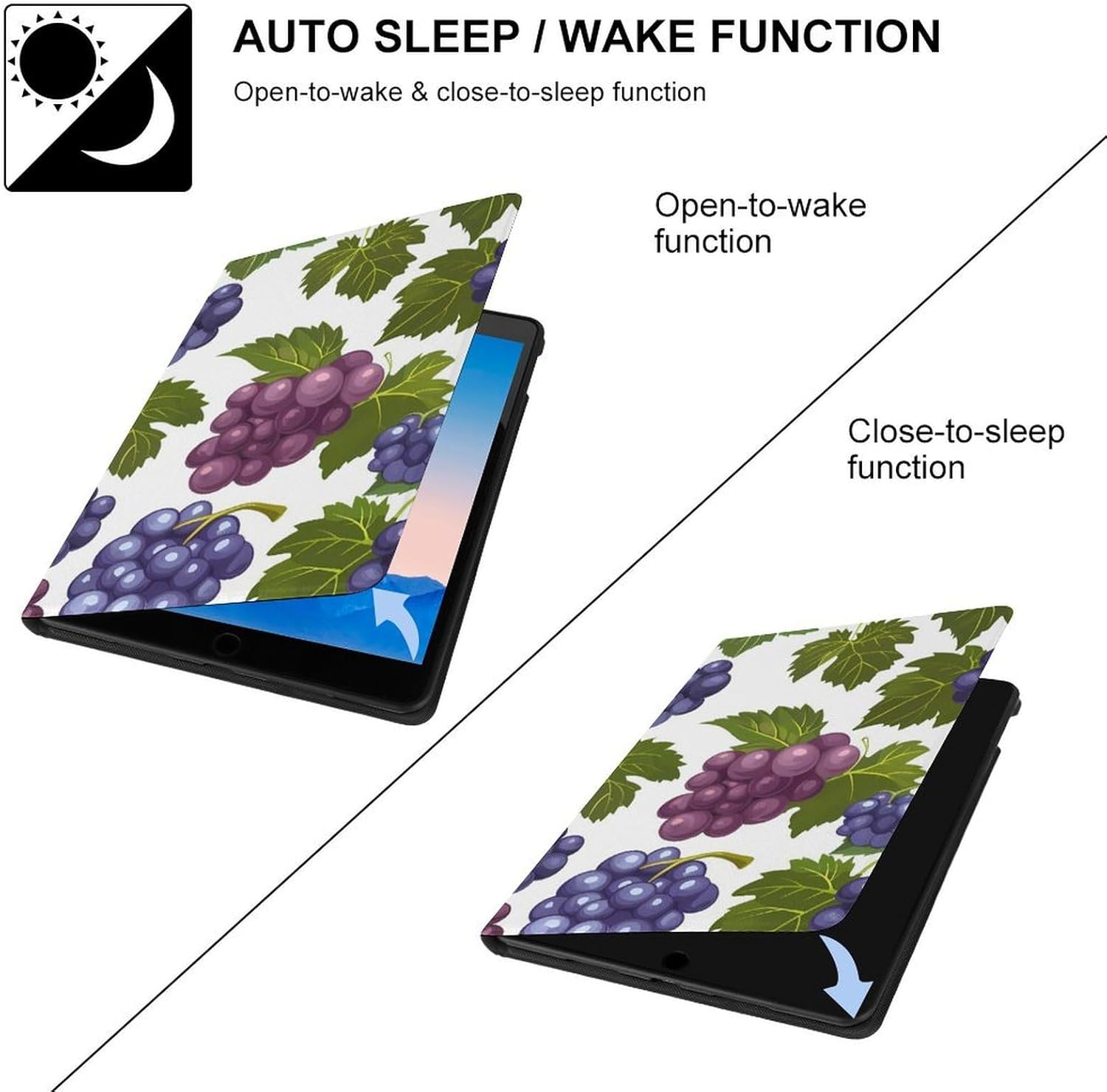 Purple Grapes with Green Leaves Printed Case Trifold Stand Protective Cover Compatible with ipad Pro/ipad Air3(10.5in)