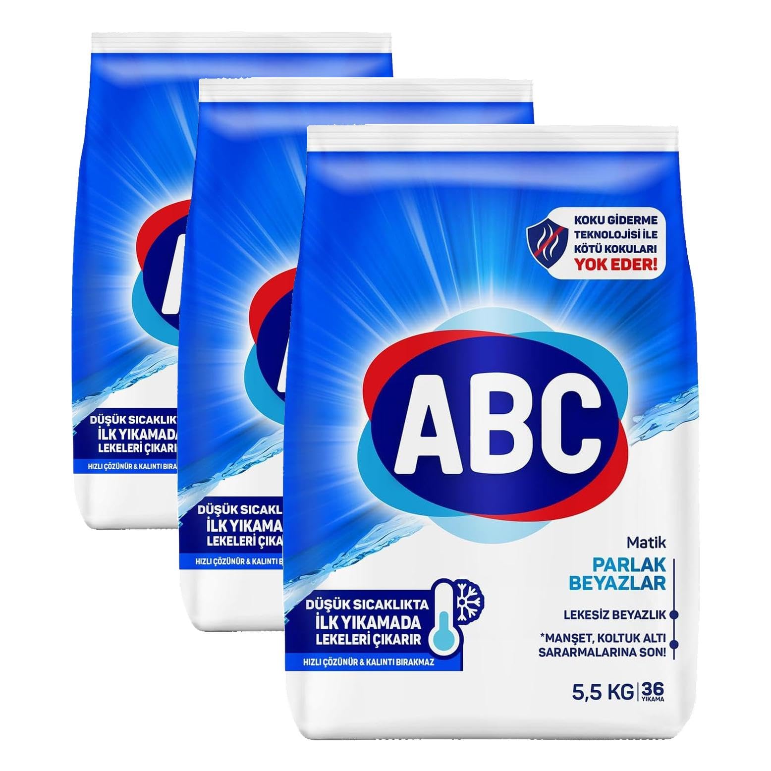 ABC DETERJAN Matik Parlak Beyazlar Toz Çamaşır Deterjanı 5,5 kg (3 paketi)