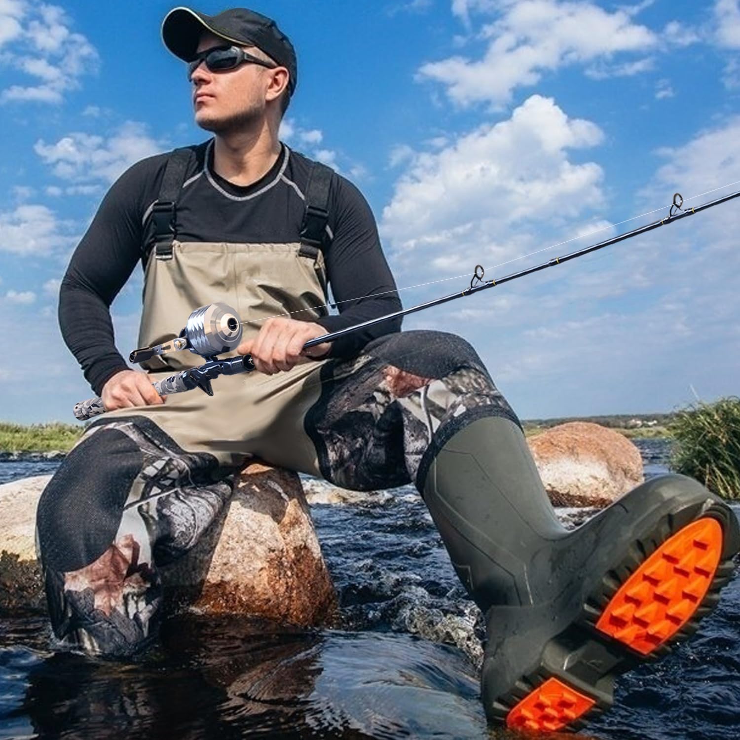 Sougayilang Mulinello da pesca Spincast, facile da usare, design a pulsante, ad alta velocità 3.9: 1, ingranaggi interamente in metallo, recupera destra/sinistra, include filo monofilamento.