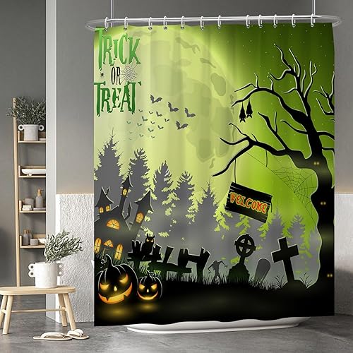 Miniatura 121 de Baocicco Juego de cortinas de ducha de fantasmas de Halloween, encantadores fantasmas de dibujos animados, divertidos trucos o tratos, cortinas de