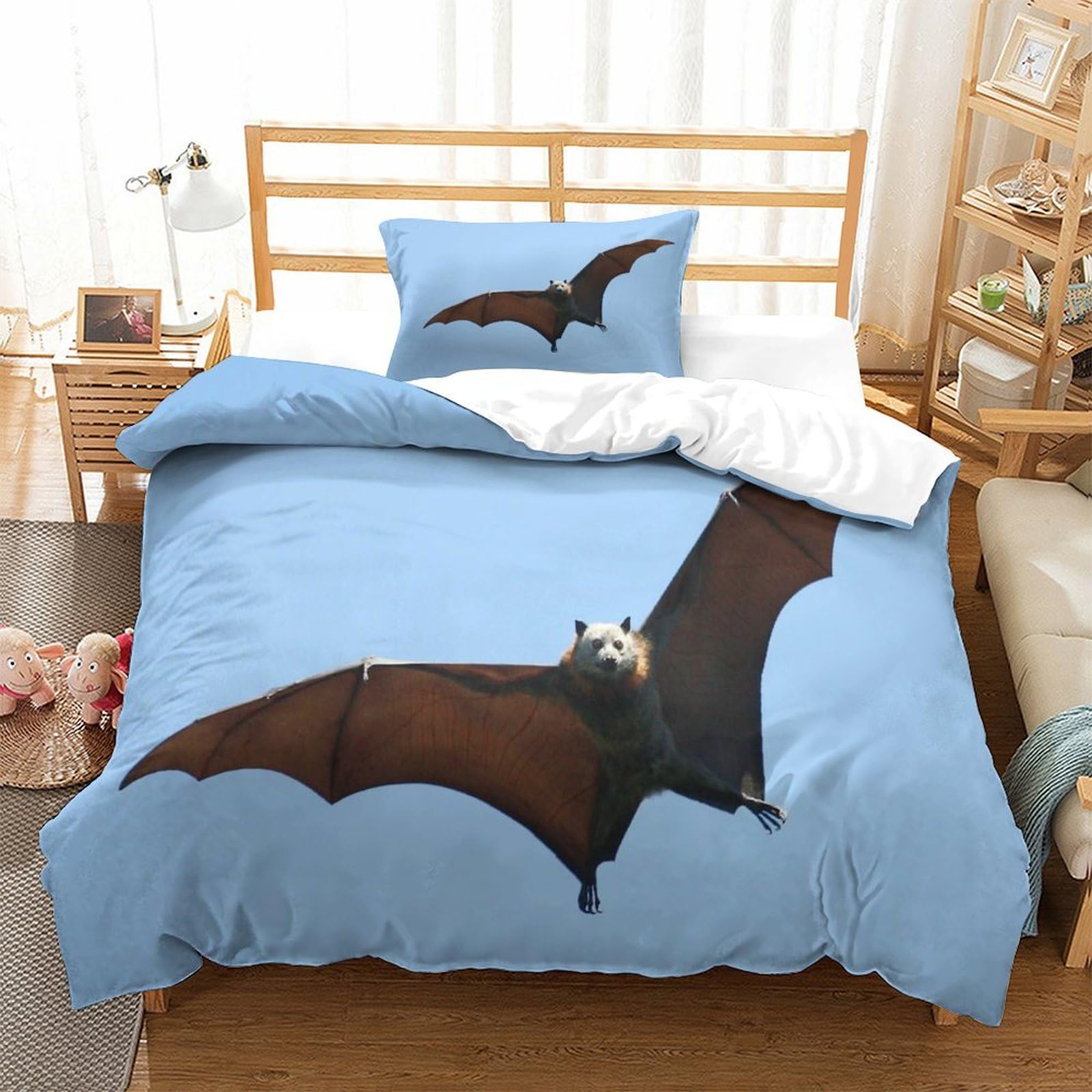P1S9U7W5Y Animal 3D Printed Bat Duvet Cover Set 3pcs Microfiber Bat Bedding Set Single