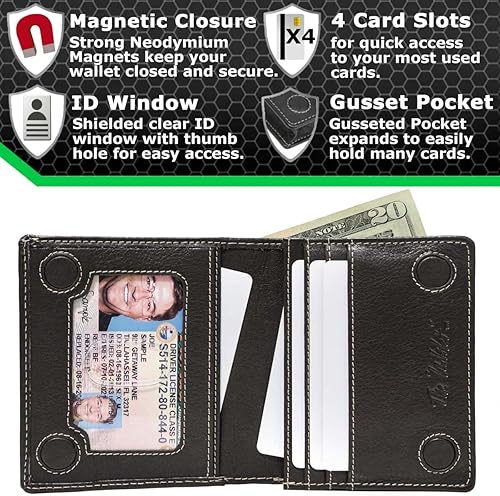 Miniatura 2 de ID Stronghold Waltlet - Cartera plegable con bloqueo RFID para hombres con cierre magnético, Negro -, Minimalista
