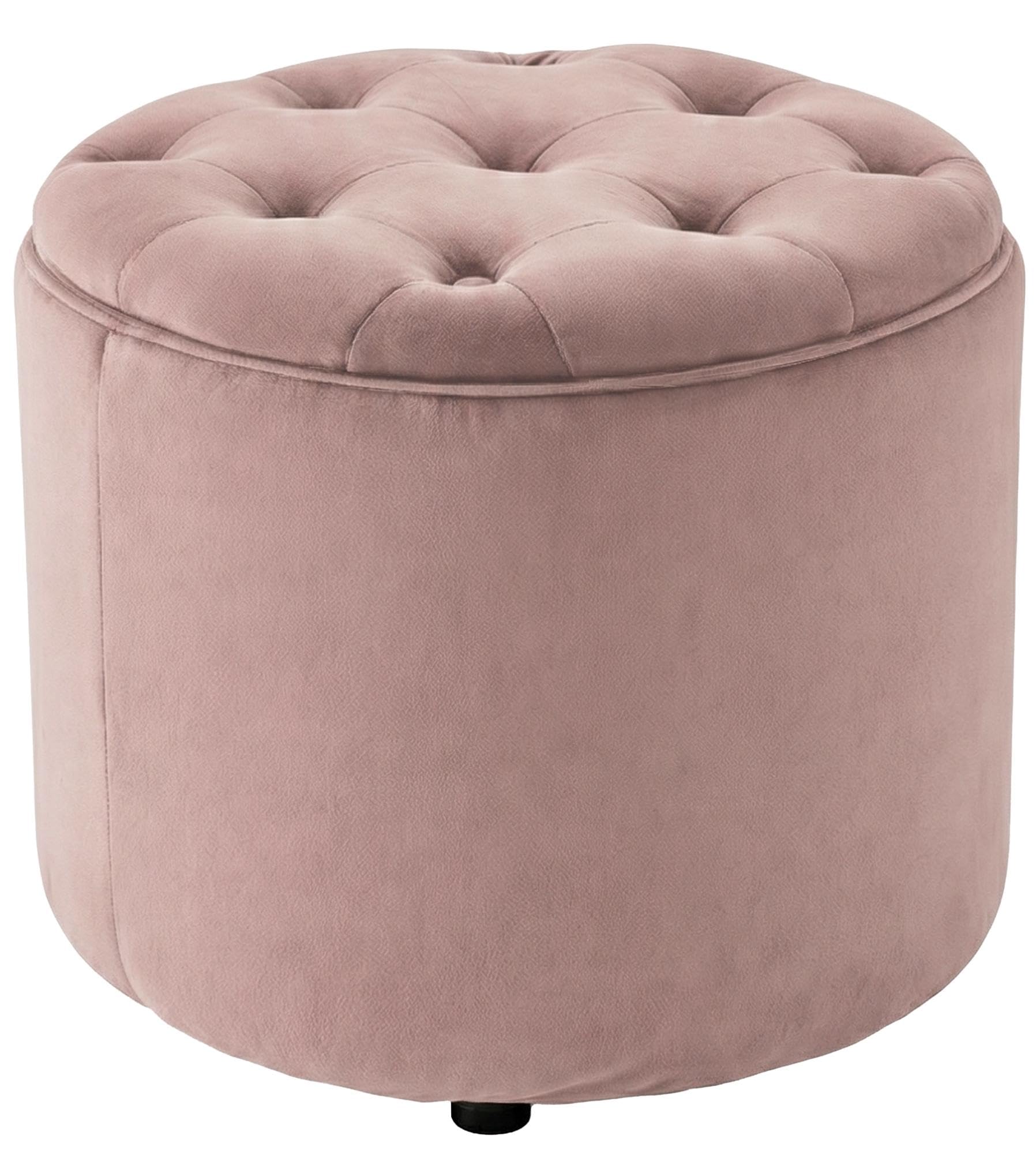 CLP Pouf Rotondo con Contenitore Pantin, poggiapiedi Imbottito in Velluto, Stile Chesterfield per Soggiorno e Camera Colore Rosa