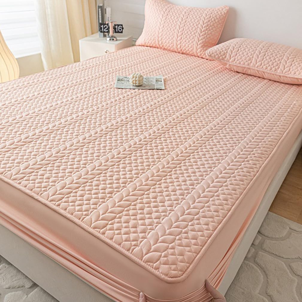 Queen Size Mattress Protector Pad Bed Cover Cotton Quilted Fitted Mattress Protector Pad Non Slip and Breathable Mattress Cover 2-12 Inch Deep Pocket Elastic Fitted,A/Blue,35x79inch