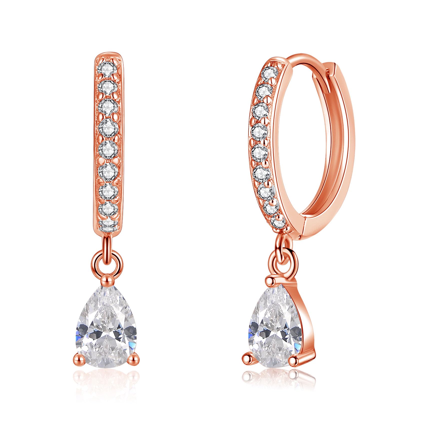 Loutade 925 Sterling Silber Creolen Mit Anhänger - Geometrische Zirkonia Wassertropfen Perlen Ohrringe Hängend - Geschenkbox Für Frauen Mädchen