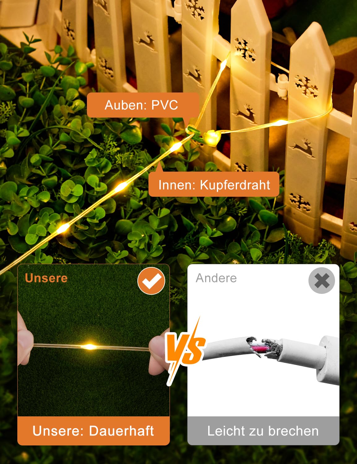 POTIVE 100 luci a LED a batteria, luci a corda per esterni, impermeabili, con telecomando, alimentate a batteria, luci bianche per campeggio, tenda, piscina, giardino, decorazioni (confezione da 2