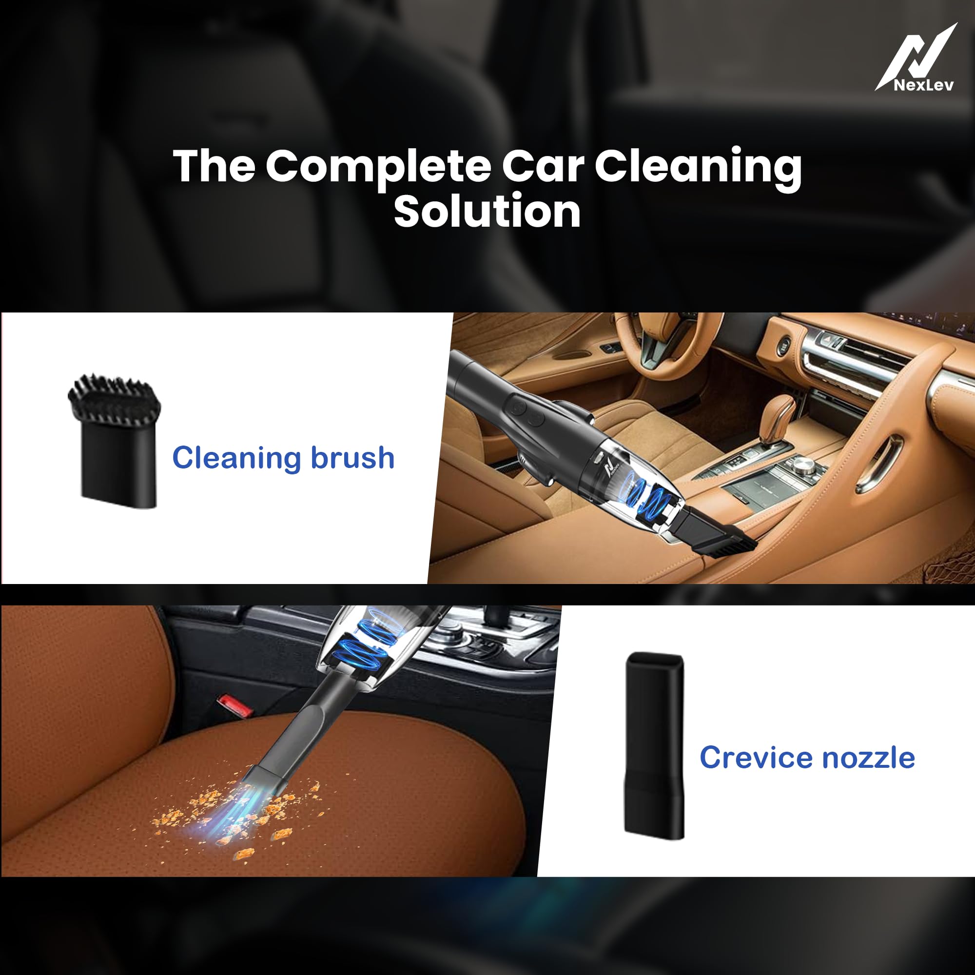 nexlev Vacuum Cleaner for Car Use | 4000 mAh High Power Suction Portable Car Vacuum Cleaner with Copper Motor, LED Torch, Seat Belt Cutter & Window Breaker Emergency Escape Tool, Type-C | VC-03 4