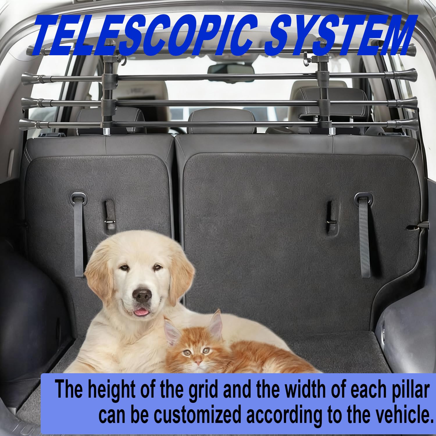 Rejilla Coche Perro,H:32-53CM L: 82-140CM,Universal Robusta Fácil Montar,Aluminio Protector para Maletero Barrera de Seguridad Universal para la mayoría de los Coches