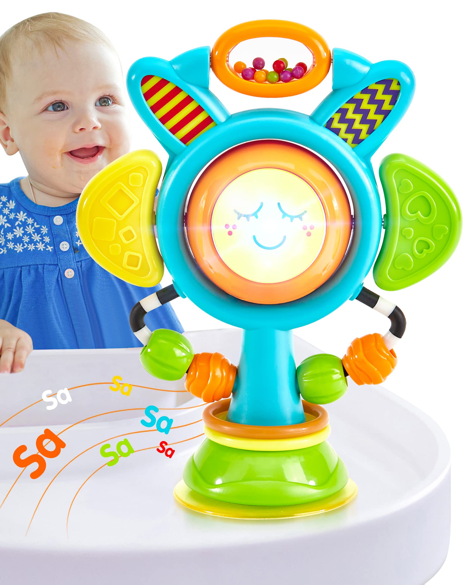 hahaland Sonajero Juguetes con Ventosa - Juguetes de Trona con Luces y Sonidos, Sensorial Juguetes de Habilidades Motoras para Bebes 0 3 6 12 Meses