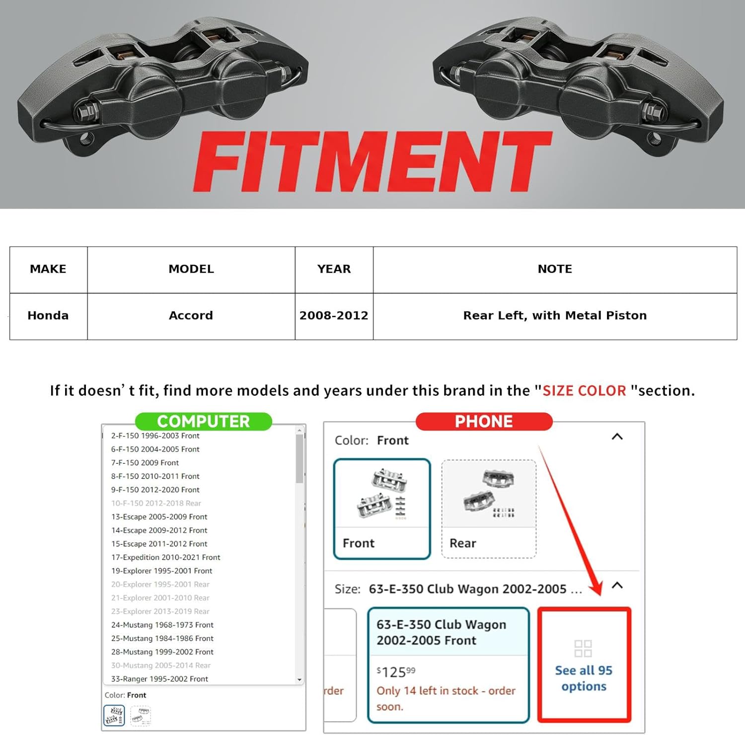 Motorevo Rear Disc Brake Caliper Compatible with Honda Accord 2008-2012, Replace 19-B3358 19-B3359, Left Driver&Right Passenger Side with Bracket