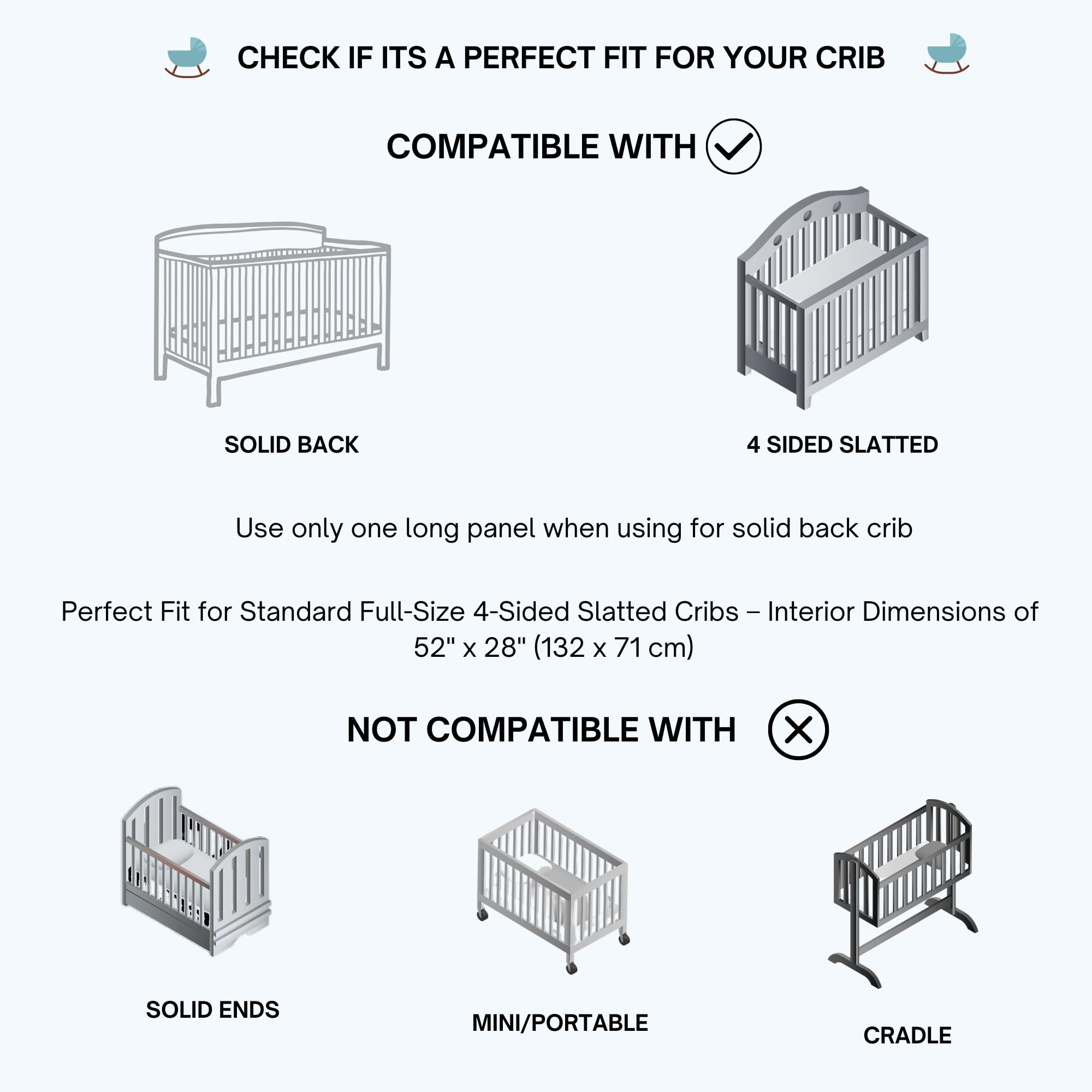 White Breathable Crib Mesh Liner – Baby Crib Bumper Alternative, Safe Airflow Mesh, Fits Standard 52" x 28" Cribs, Soft & Machine Washable Nursery Bedding — view 3