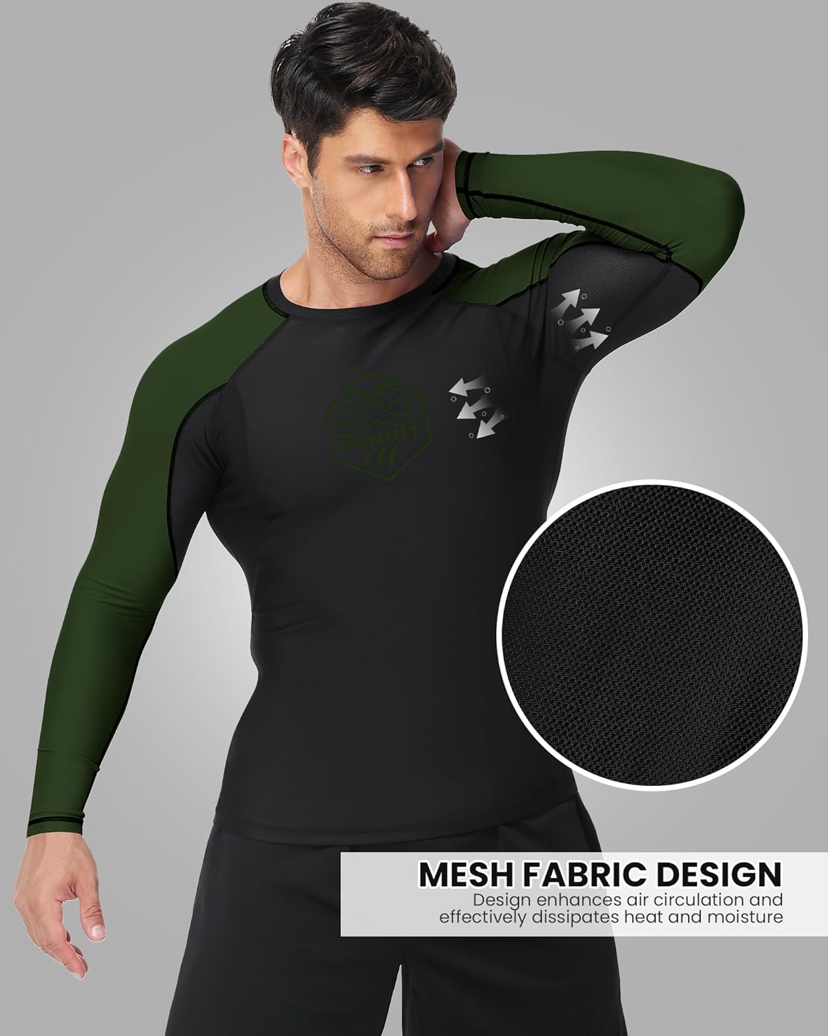 Runhit Men's BJJ Rash Guard Jiu Jitsu Compression Shirts Long Sleeve for MMA No GI Wrestling Grappling Sports Base Layer - Image 4