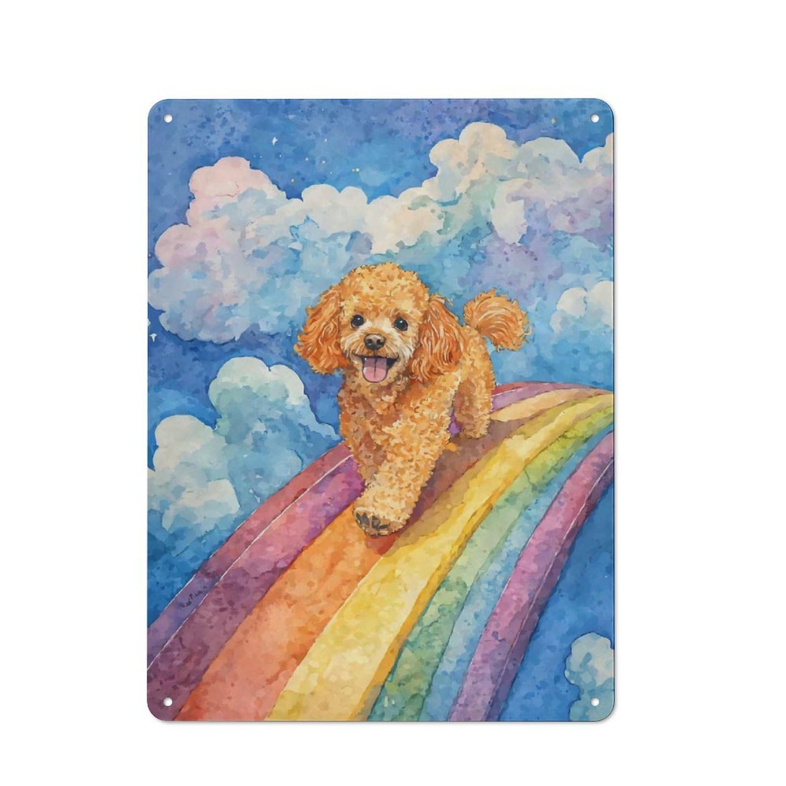 Junmoney Poodle On Rainbow Bridge For Café Or Restaurant, Vintage Metal Sign 40X30cm, For Vintage Wall Decor Fans, For Cafés, Pubs And Restaurants