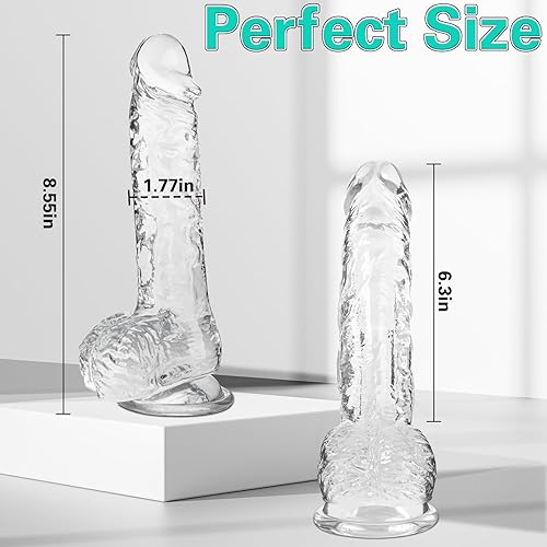 Miniatura 9 de Consolador realista transparente, 7.3 pulgadas que se siente como la piel, material seguro para el cuerpo, con fuerte ventosa para jugar con manos