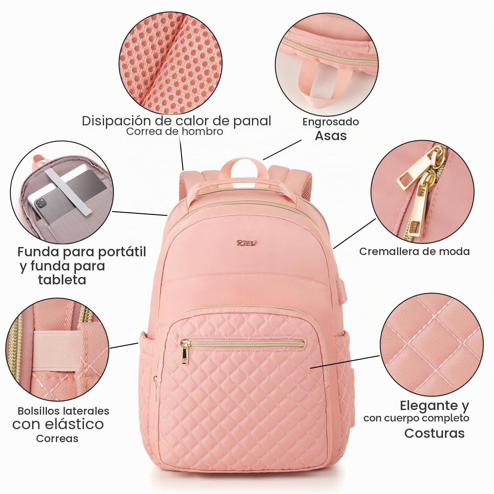 Mochila Escolar para Niñas Adolescentes,Mochila Portatil Mujer Impermeable para Universidad Viaje Casual Trabajo,Regalos,TSA Amigable,Rosada