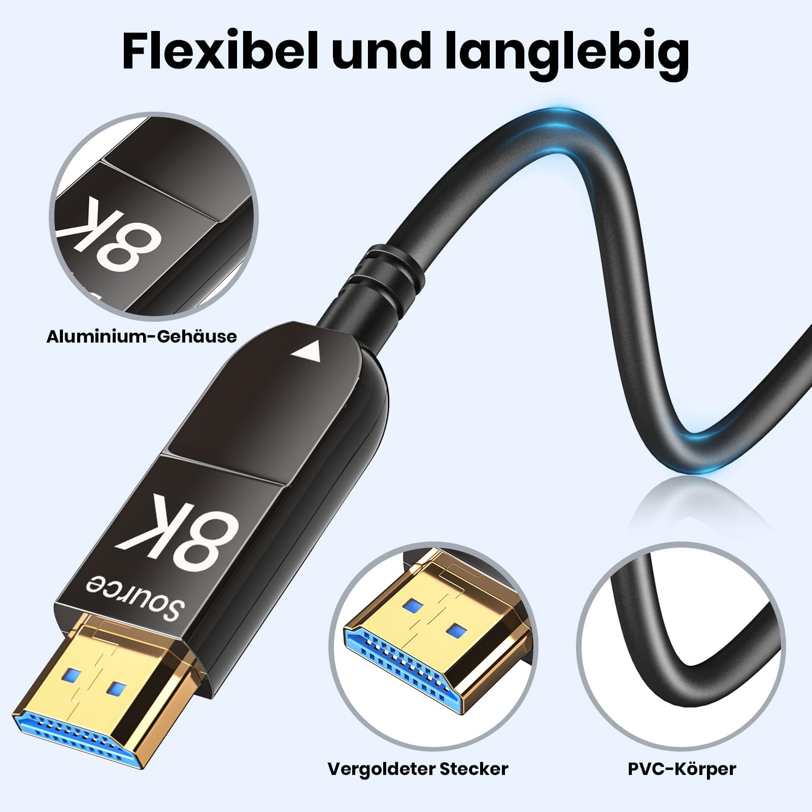 CABLE HDMI de fibra óptica 8k 10M, cable de fibra óptica HDMI 2.1 de 48gbps de ultra alta velocidad, soporte 8K@60Hz Y 4K@120Hz HD R (alto rango dinámico) dinámico, EARC