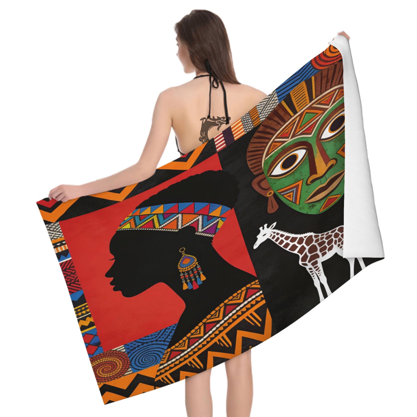 Leichong 3D African Style Beach Towel Large Microfiber Soft Quick Dry for Adults, Ethnic Style Bath Towel Lightweight Soft Absorbent for Travel Swimming Pool Sports, 80 x 160 cm