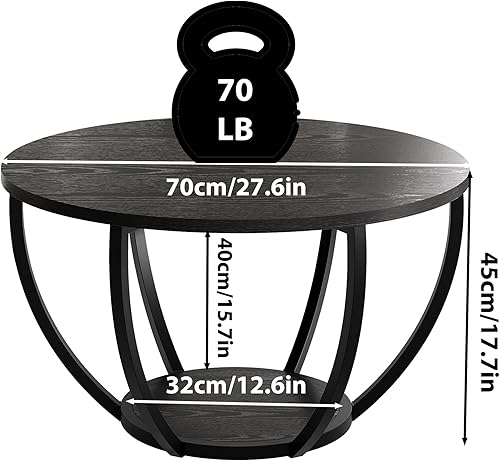 Miniatura 2 de HOMERECOMMEND Mesa de centro redonda, mesas de centro circulares de madera de 2 niveles con estantes de almacenamiento, mesa central decorativa para