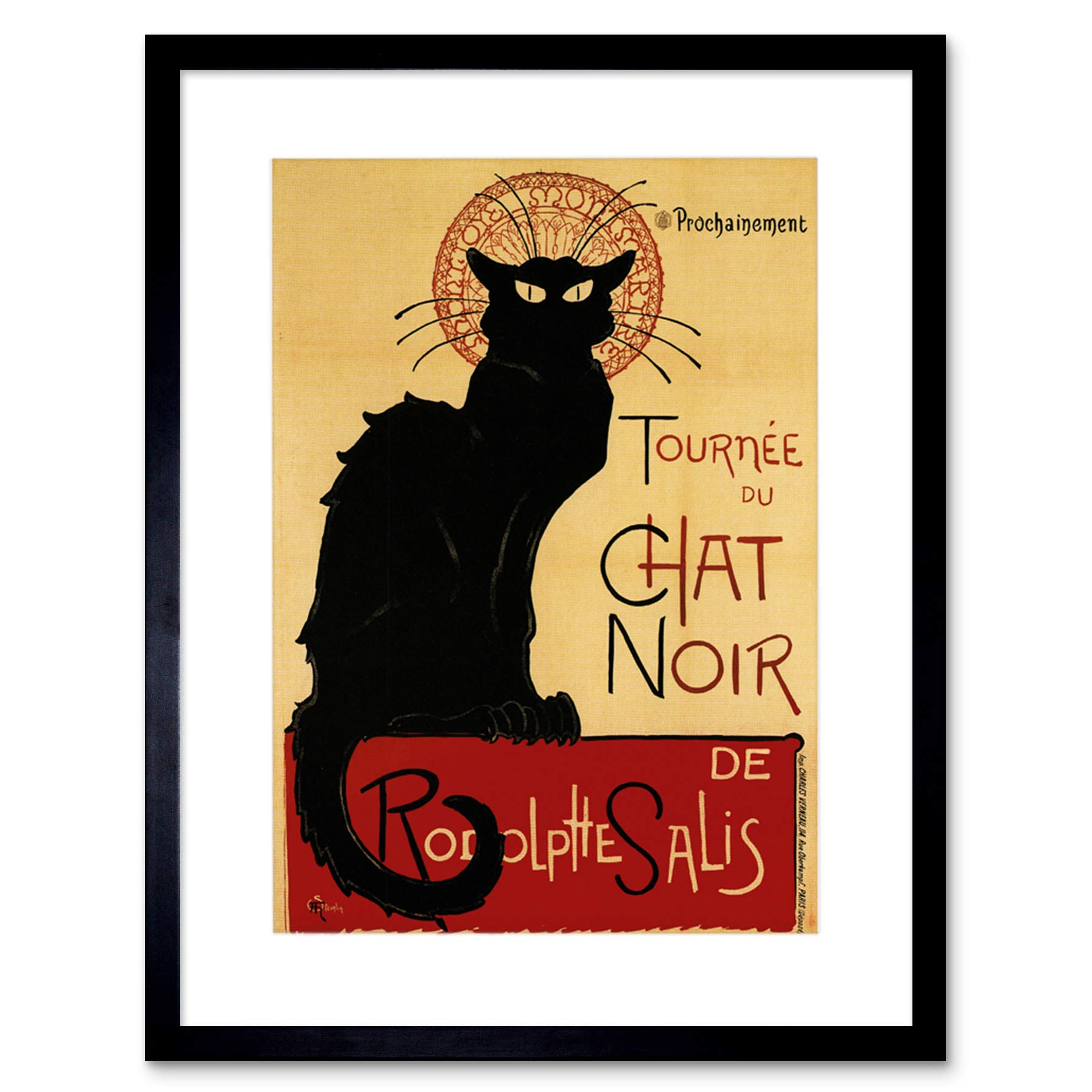 Wee Blue Coo Black Cat Chat Noir Rodolphe Salis Paris France Vintage Framed Wall Art Print