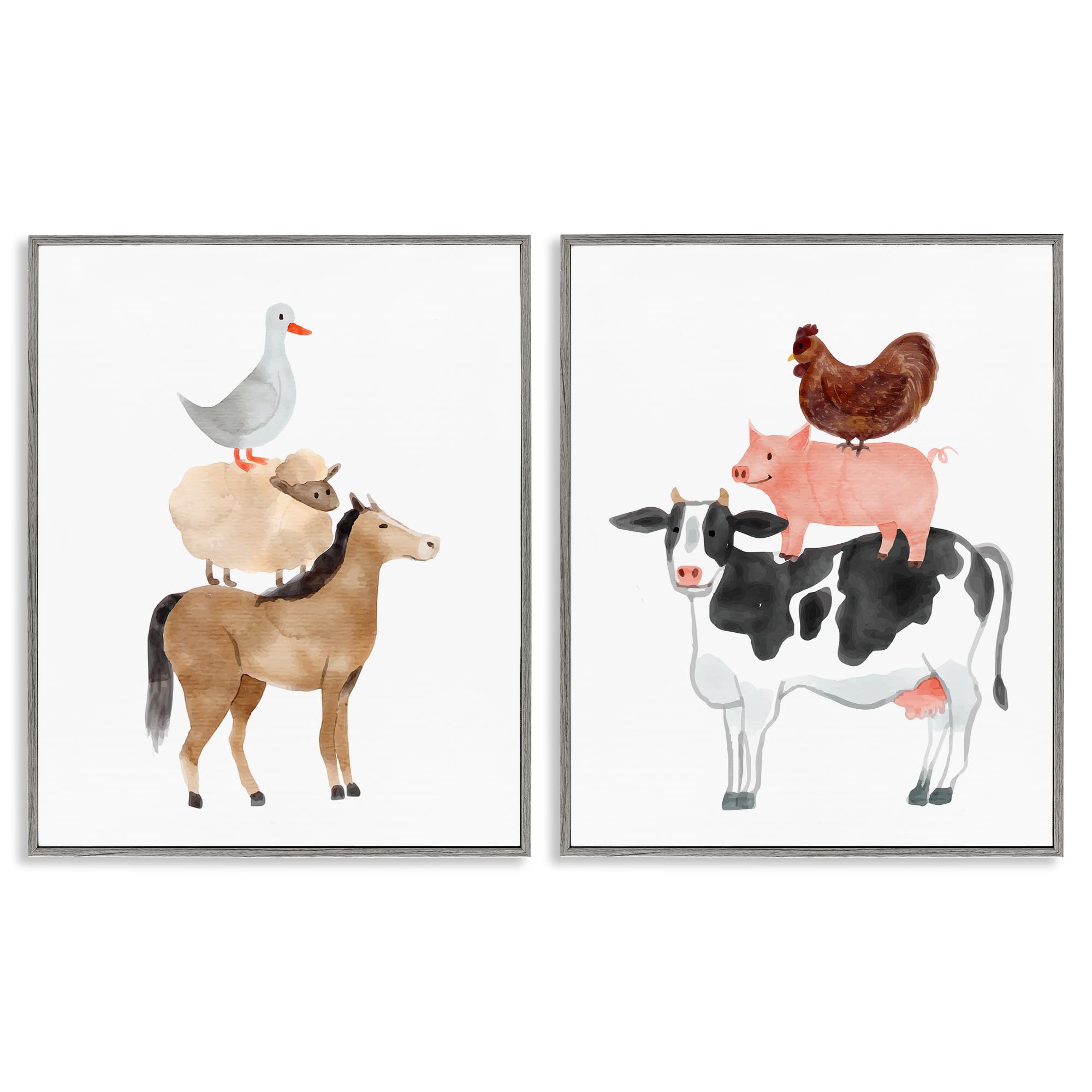 Stupell Industries Farmhouse Gray (Textured) 'Whimsical Farm Life Stacks'| 2Pc Framed Giclee Art Set 2