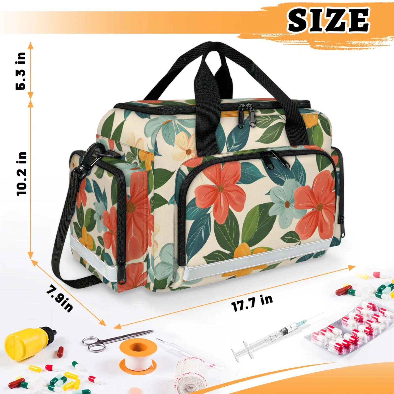 GzLeyigou First Aid Bags Empty, Modern Flowers Emergency Bag First Aid Kit Multiple Compartment Kit Carrier On Call Trauma Bag For Paramedics Emergency Medical Supplies Kit
