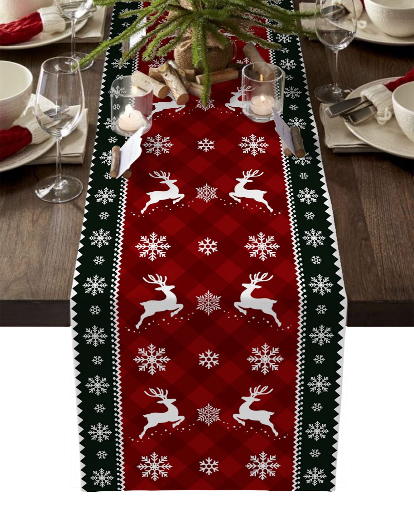 YEHO Art Gallery Christmas Table Runners 70 inches Long,Snowflake Table Runner Farmhouse Burlap Elk Dresser Scarfs, Winter Dining Coffee Table Decor for Wedding Party,Scarfs Decor for Holiday