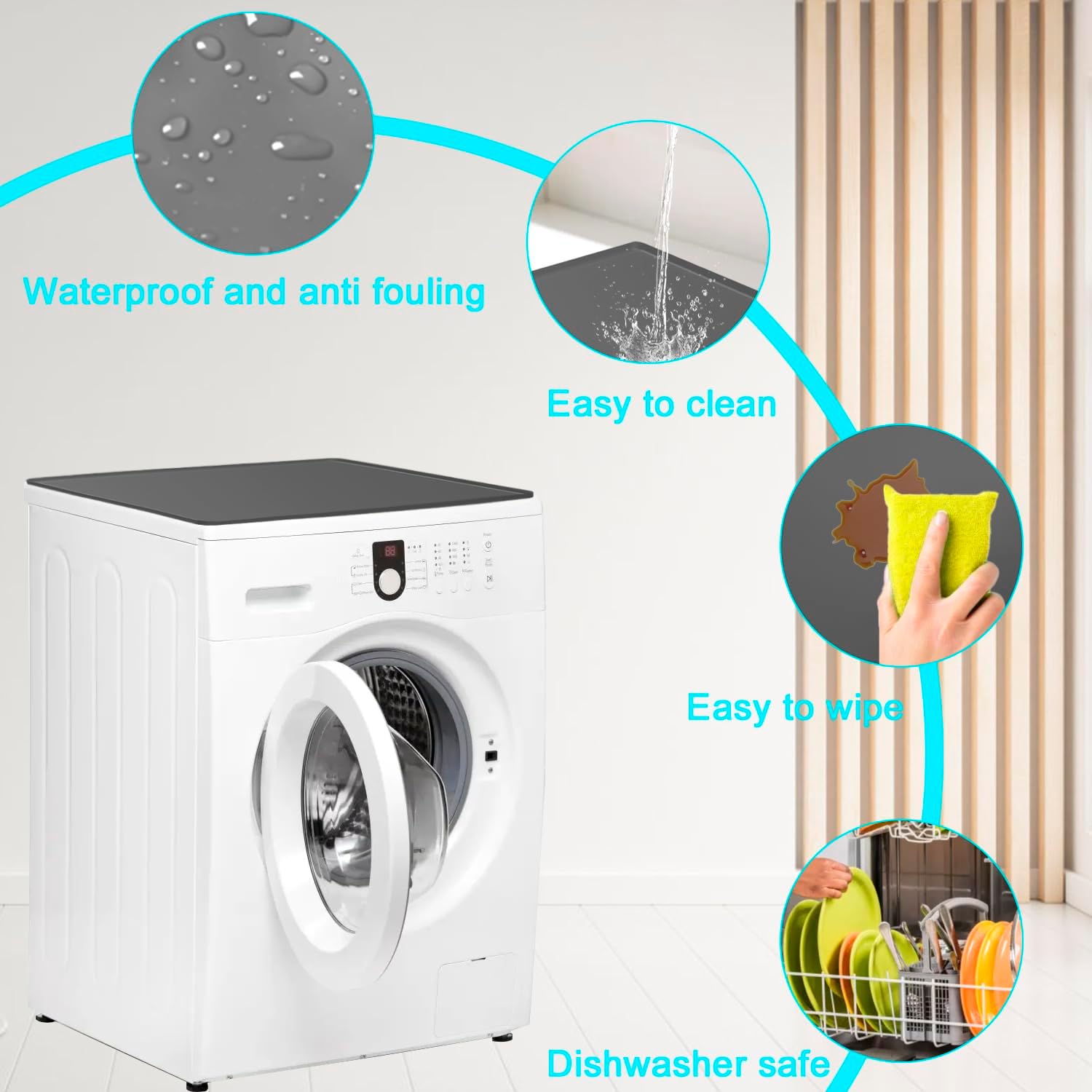 2 PCS Washer and Dryer Topper Protector Mat 26x24 Inch Laundry Washing Machine Top Cover Non-Slip, Waterproof, Silicone Large Washer and Dryer Covers for Top,Gray Dryer Top Protector Mat