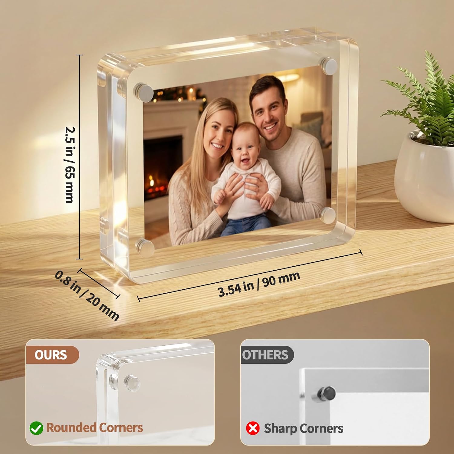 3 Pack Acrylic Polaroid Frames 2.5x3.5 Inch, Magnetic Wallet Size Frames
