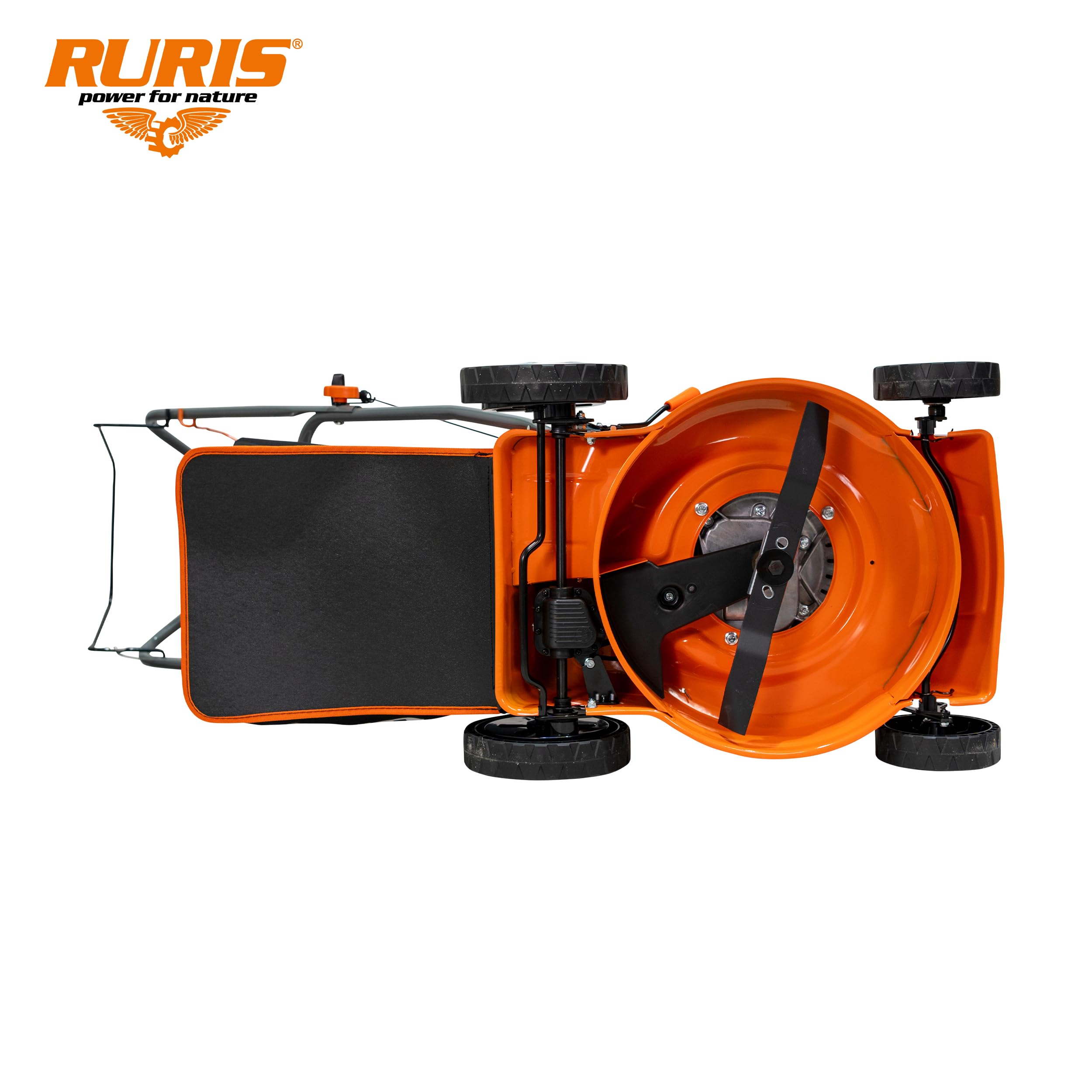 RURIS DAC 110XLS Termiczna kosiarka spalinowa, silnik 3,3 KM, 131 cm³, szerokość cięcia 400 mm, regulowana wysokość 25-65 mm, kosz 45 l, wyrzut tylny, metalowa rama