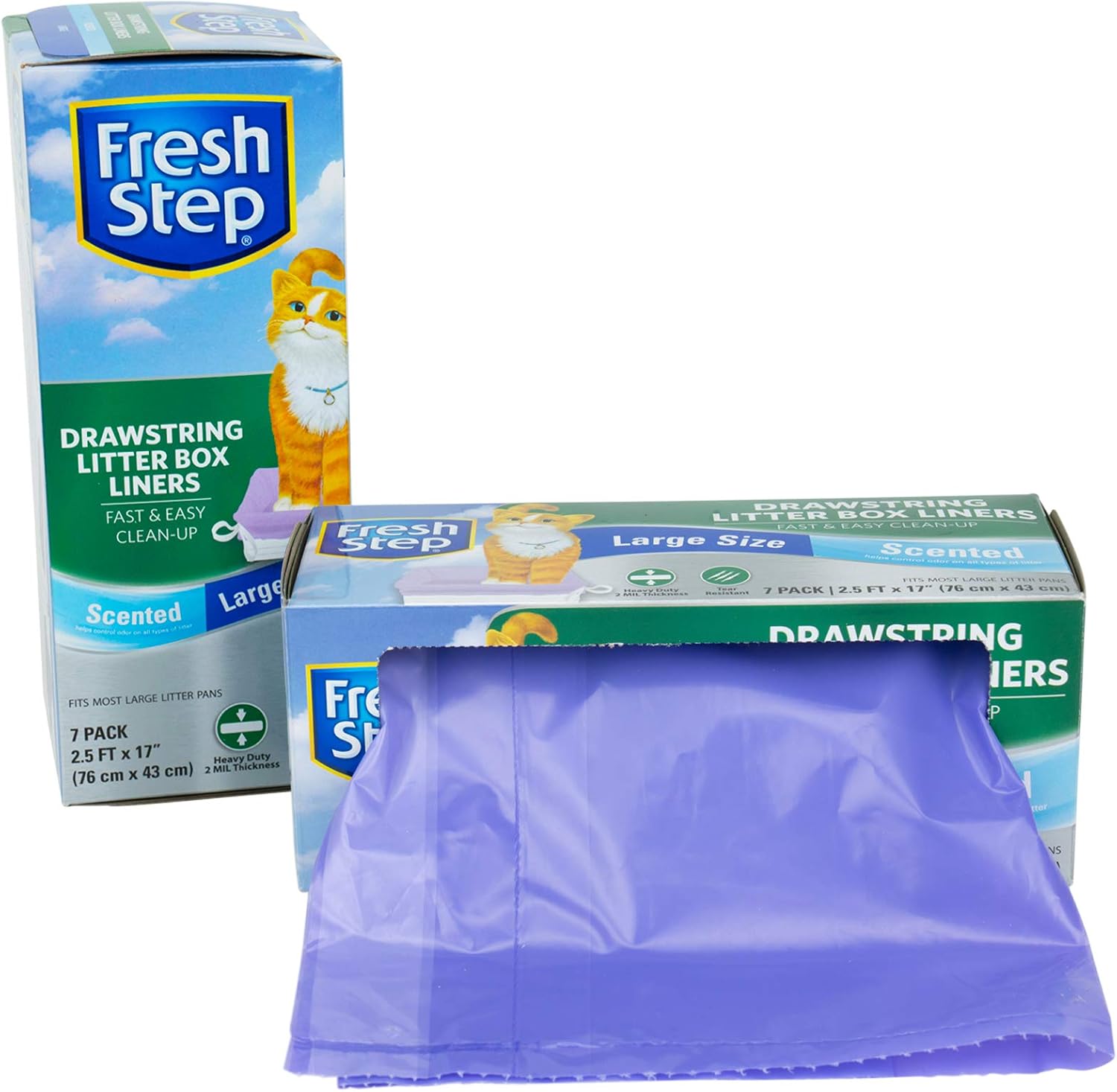 Fresh Step Drawstring Large Litter Box Liners | Heavy Duty Liners for Cat Litter Box | Scented & Unscented Available | Quick & Easy Cleanup, Scented, Large - 3 Pack