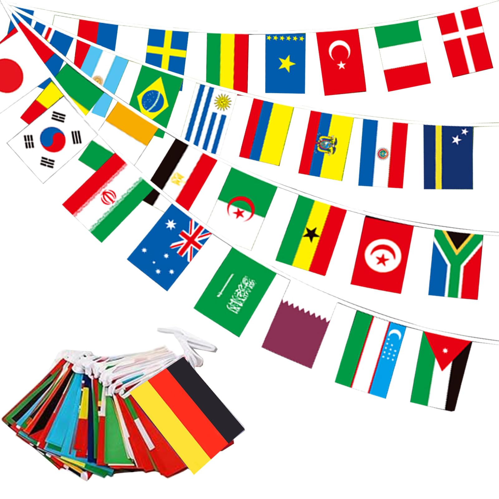 Guirnalda de Banderas del Mundial 2026 15m 48 Selecciones Decoración para Fiestas de Fútbol