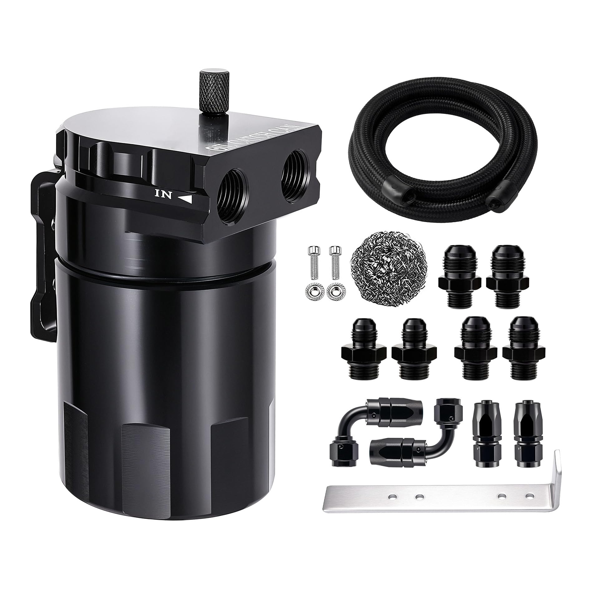 EVIL ENERGY Oil Catch Can, 300ml Baffled Catch Can Kit, Universal Aluminum Air Oil Separator 2 Port with 10AN CPE Fuel Hose &amp; Fitting Kits