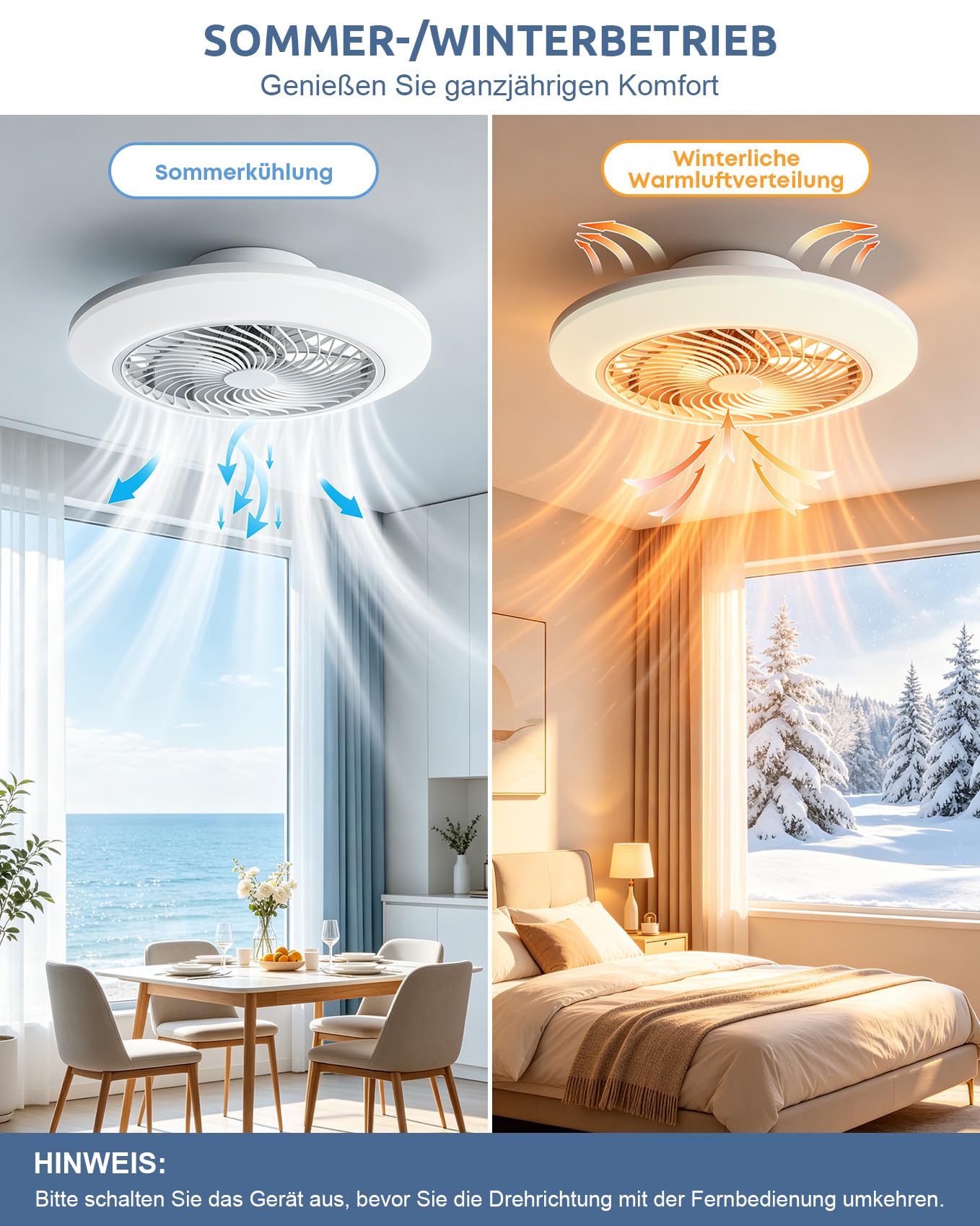 Ribelli LED Deckenventilator mit Beleuchtung Ø 50 cm – Leiser DC Kupfermotor, Smarter Ventilator mit App & Fernbedienung, Stufenlos Dimmbar & RGB Farbwechsel, 6 Stufen, 40W, Schwarz