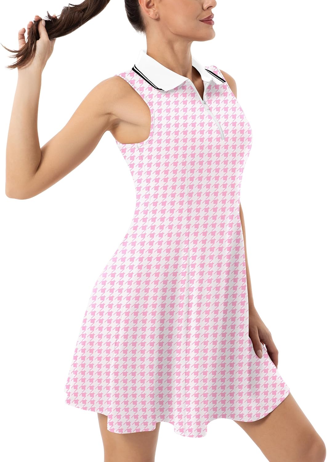 Women's Tennis Golf Dress Sport Activewear Workout Athletic Zipper V-Neck with Shorts and Pocket