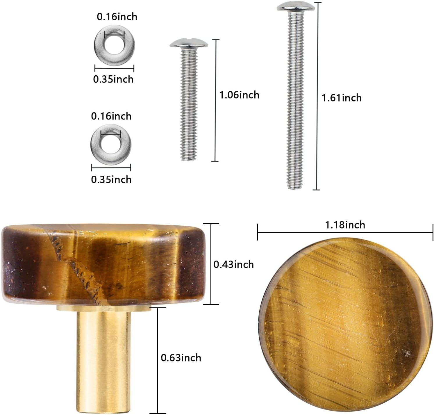 moonsix 4pcs Circle Crystal Stone Polished Drawer Knobs for Kitchen Handle Pull Cupboard Door Dresser Wardrobe Closet, Tiger’s Eye Stone