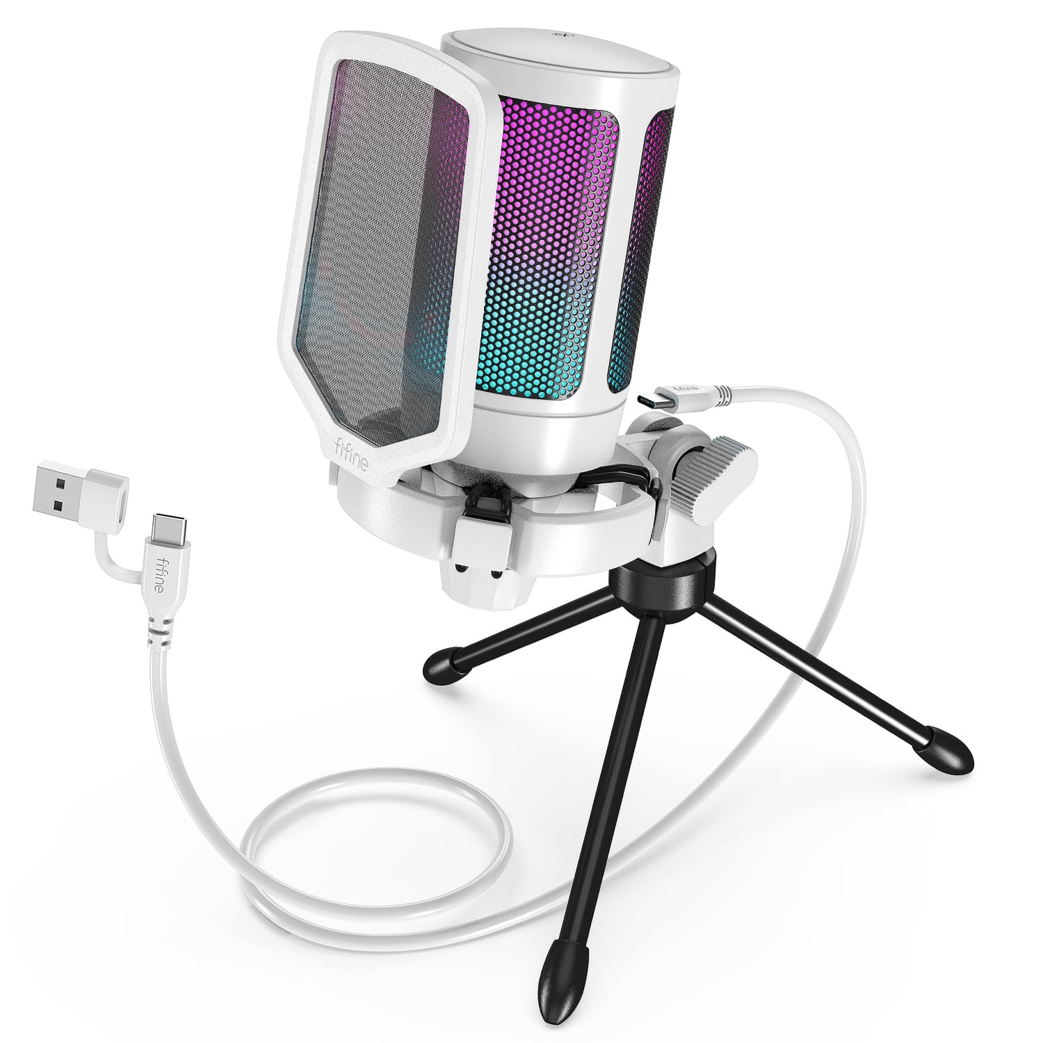 FIFINE USB コンデンサーマイク（ホワイト） Amazon.co.jp: FIFINE USB コンデンサーマイク RGBライティング