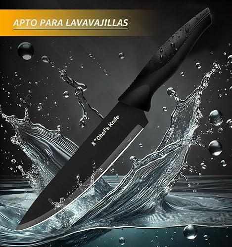 Miniatura 5 de XANAPON Juego de cuchillos de cocina de 14 piezas, acero inoxidable alemán de alto carbono, cubiertos aptos para lavavajillas con afilador, color