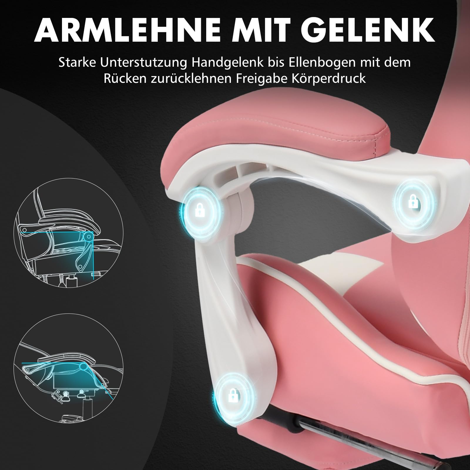 GTPLAYER Gaming Stuhl, Bürostuhl, Ergonomischer Pc Stuhl, Gaming Sessel mit Massagelendenwirbelstütze, Task Stühle mit Fußstütze und Kopfstütze, Rosa Kunstleder