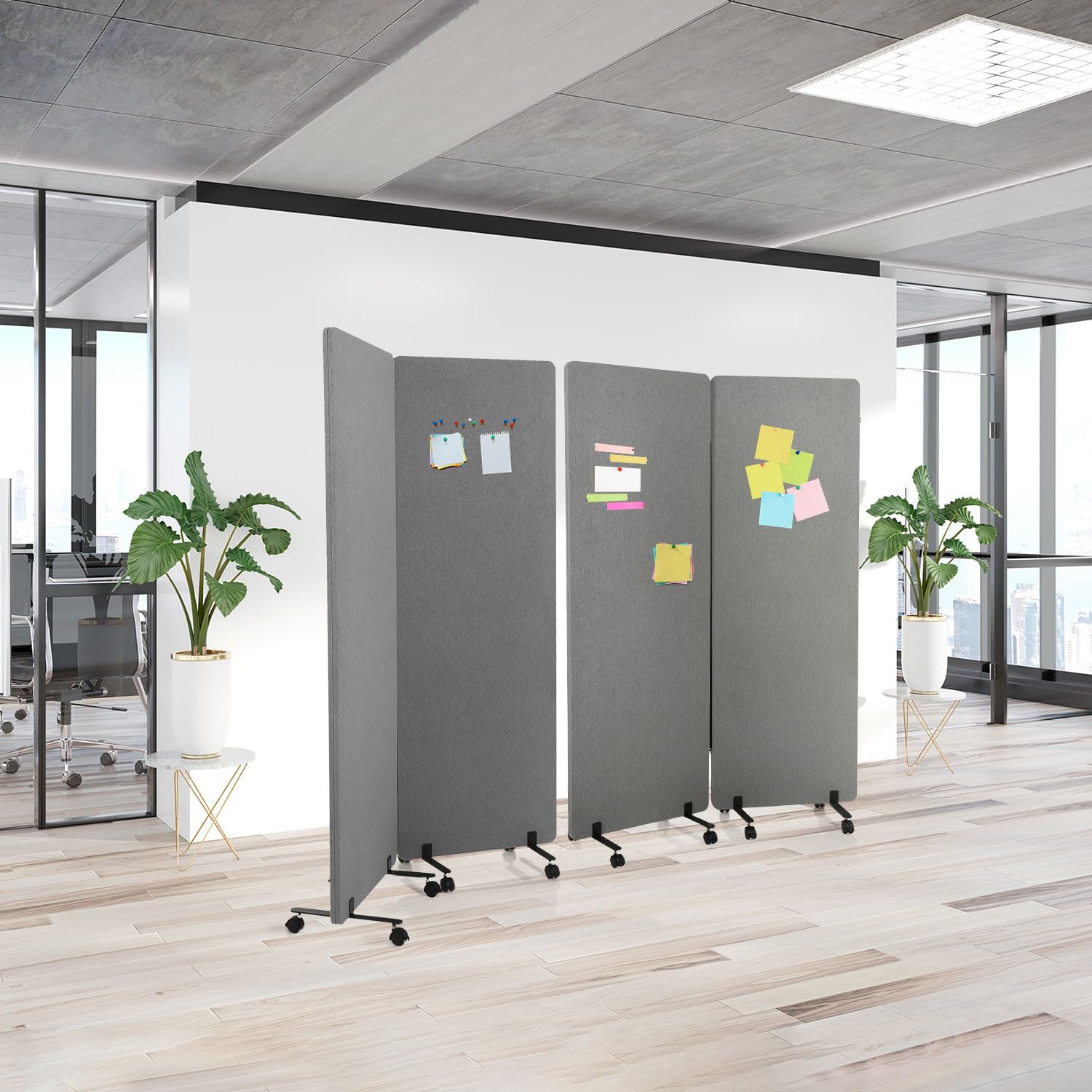hjh OFFICE Mobile Akustik Trennwand 2er Set 177 x 60 cm FLEXMIUT Stoff Dunkelgrau Raumteiler mit Rollen & Gleiter 891006