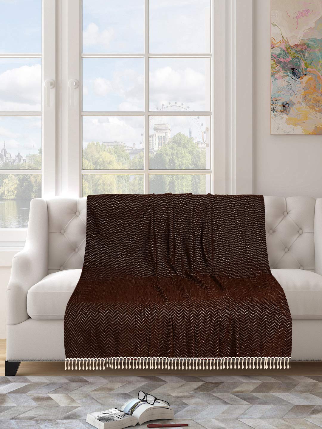 SARAL HOME EASY LIVINGHome Polyester Chenille Sofa Throw (140x160 cm, Brown )