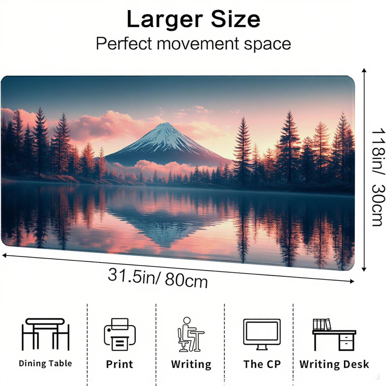 Różowa podkładka pod mysz XXL 1000 x 500 x 3 mm Fuji uchwyt ręczny na biurko akcesoria antypoślizgowa gumowa podstawa i szyte krawędzie podkładka pod mysz dla graczy do dekoracji biura dekoracyjnego