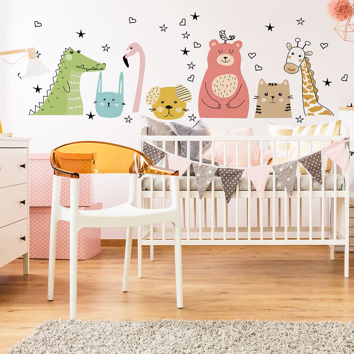 Children's Wall Stickers - Baby Room Decoration - Children's Bedroom Wall Sticker - Animals of Love - H60 x L90 cm