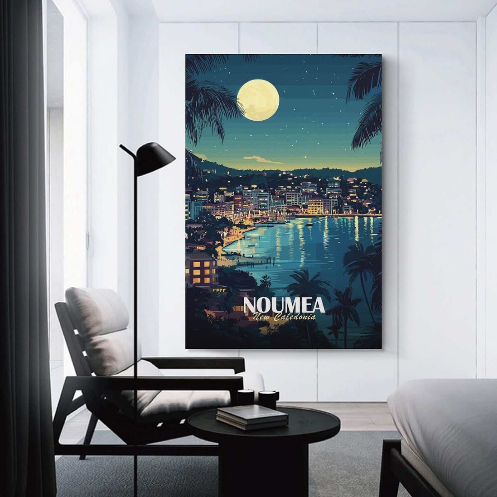 Junmoney Canvas Wall Decor Noumea, New Caledonia Nightscape Illustration, 16x24inch(40x60cm), for Lounge Decor, Bedroom Walls Or Flats, Eye Catching Artwork for Blank Walls