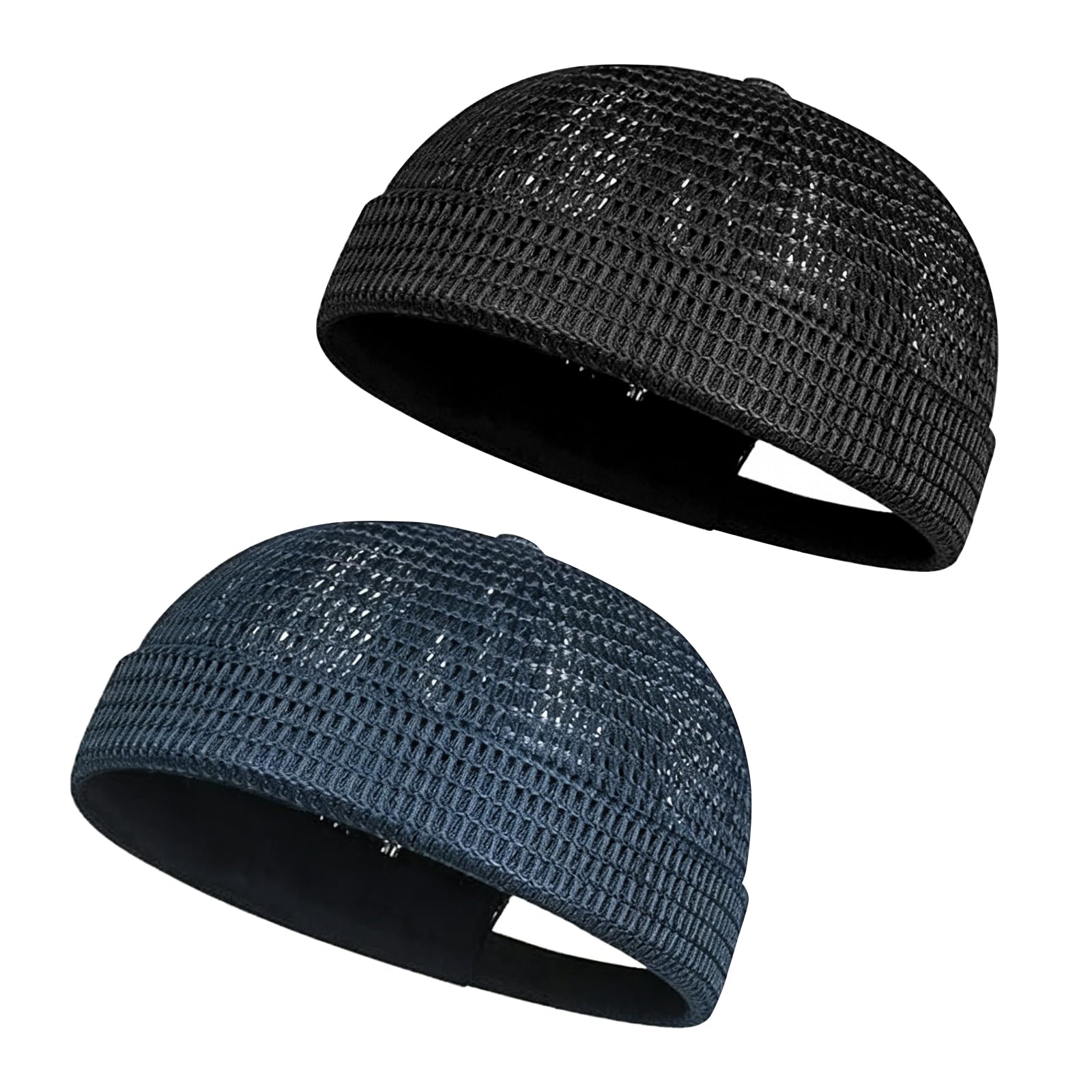 Photo 1 of 2 Pack Men's Breathable Brimless Hat, Summer Style Mesh Tang Ultra Cooling Skull Adjustable Hip-Hop Cap Docker Beanie, Adjustable, Lightweight Black and Blue