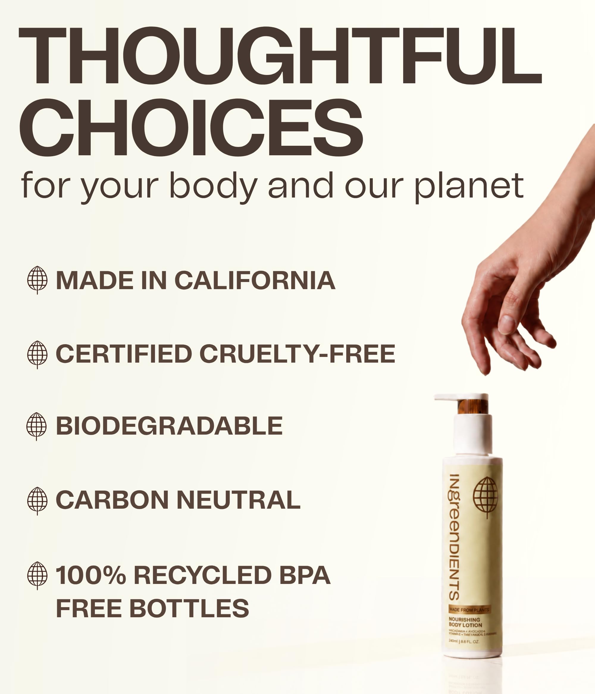 Ingreendients Hand & Body Lotion, 9.6 Fl Oz, Organic Cocoa & Shea Butter